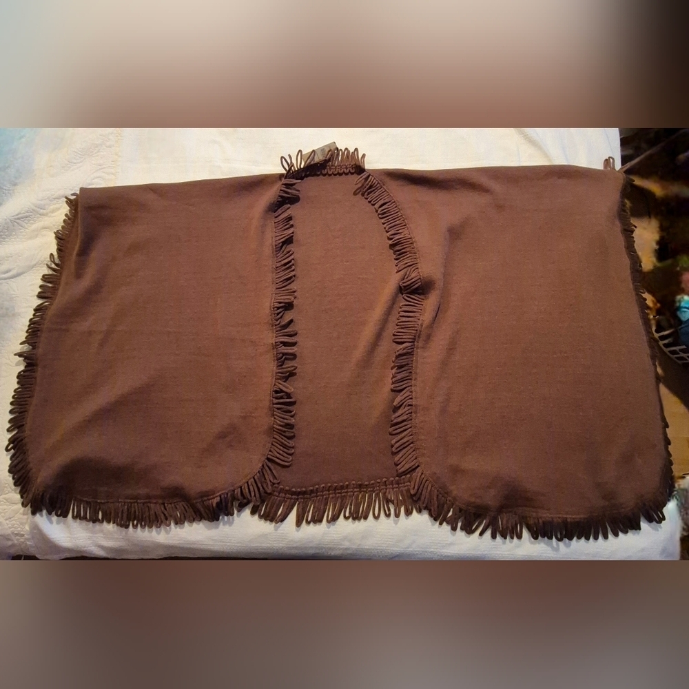 Coldwater Creek women's brown looped fringe wrap open front poncho NEW